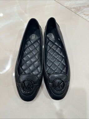 Michael Kors Black Quilted Logo Leather Flats